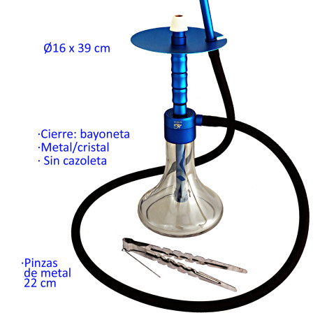1T. 39 cm Shisha azul de aluminio con base de cristal