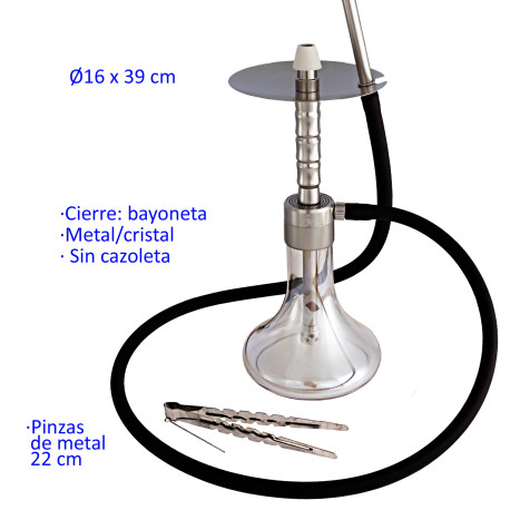 1T. 39 cm Shisha plata de aluminio con base de cristal