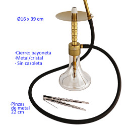 1T. 39 cm Shisha dorada de aluminio con base de cristal