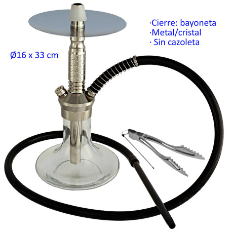 1T. 33 cm Shisha plata de aluminio con base de cristal
