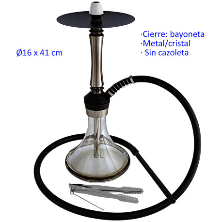 1T. 41 cm Shisha negra/plata de aluminio con base de cristal
