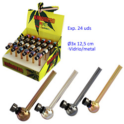 1T. Expositor con 24 pipas de cristal 12,5 cm colores surtidos