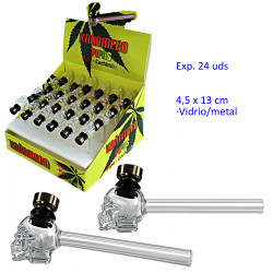 1T. Expositor con 24 pipas de cristal 13,5 cm colores surtidos