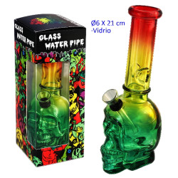 5T. 20 cm Bong de cristal «skull» rasta colors