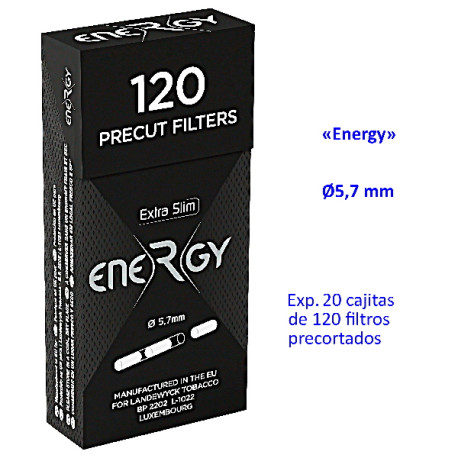 4T. 120 filtros pre-cut  «ENERGY»  de 5,7 mm.  Expositor con 20 cajitas