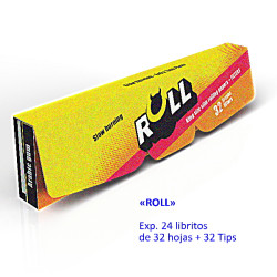 4T. «ROLL» Slow burning Papel de liar Expositor con 24 libritos con 32 hojas + 32 tips