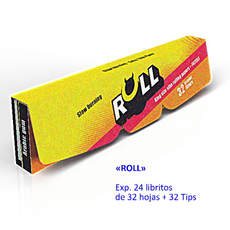4T. «ROLL» Slow burning Papel de liar Expositor con 24 libritos con 32 hojas + 32 tips