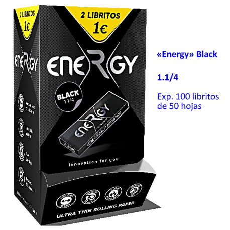 4T. «ENERGY» Black Papel de liar 1.1/4 Expositor con 100 libritos con 50 hojas