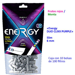 4T. 100 filtros «Slim 6 mm.» «ENERGY DUO CLIXX PURPLE» Caja con 10 bolsas