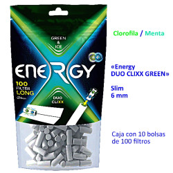 4T. 100 filtros «Slim 6 mm.» «ENERGY DUO CLIXX GREEN» Caja con 10 bolsas