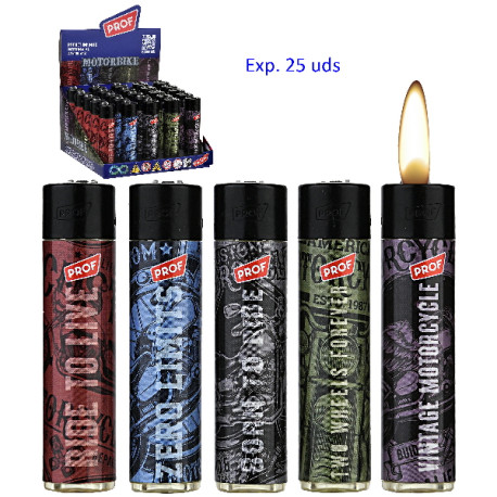3T. Expositor con 25 encendedores piedra «Prof » Motorbike