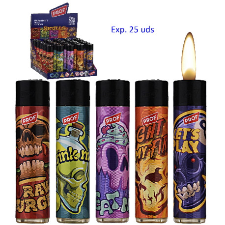 3T. Expositor con 25 encendedores piedra «Prof » Skulls