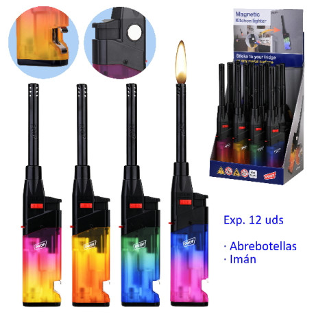 3T. Expositor con 12 encendedores turbo «Prof» con imán y abrebotellas