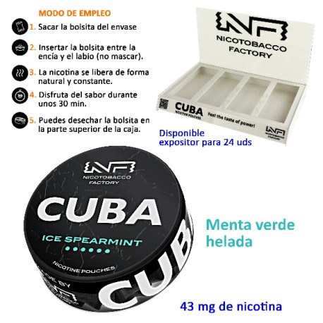 4T. Ice Spearmint strong CUBA BLACK Nicotine pouches 43 mg.