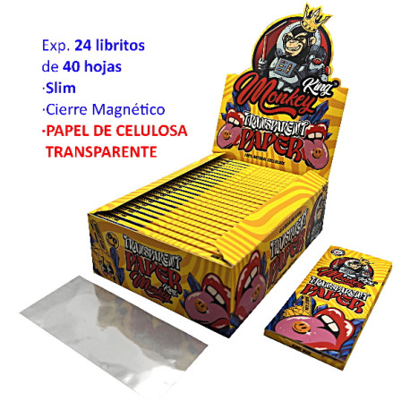 3T. Papel de liar «Monkey» de celulosa transparente Slim Expositor con 24 libritos de 40 hojas