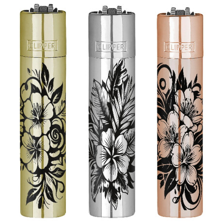 4T. Clipper «FLORAL» Exp. 12 encendedores con estuche de metal