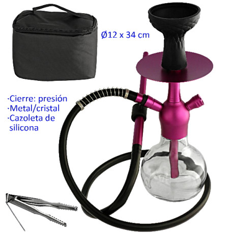 1T. 34 cm Shisha púrpura de aluminio con base de cristal