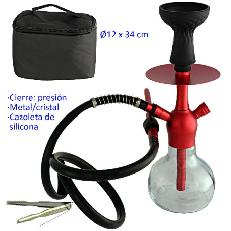 1T. 34 cm Shisha roja de aluminio con base de cristal