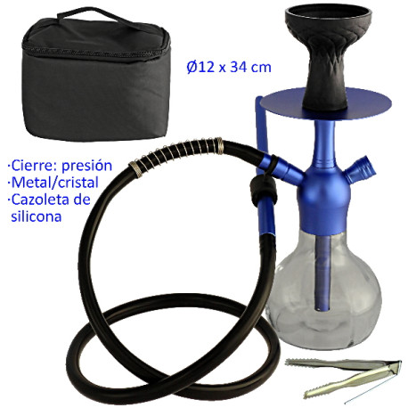 1T. 34 cm Shisha azul de aluminio con base de cristal