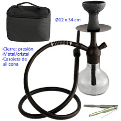 1T. 34 cm Shisha negra de aluminio con base de cristal