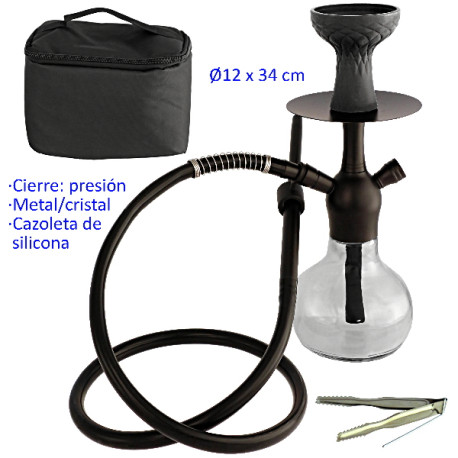 1T. 34 cm Shisha negra de aluminio con base de cristal