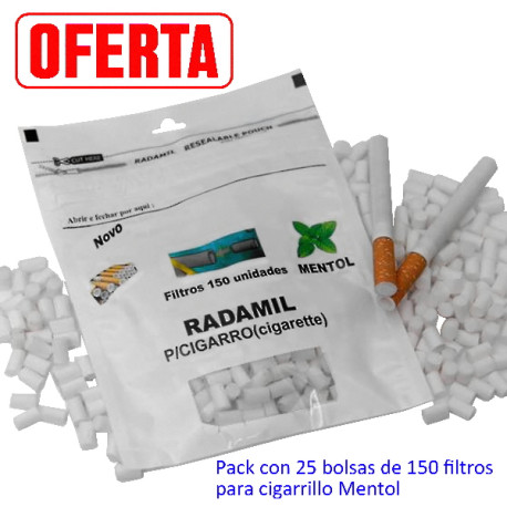 1T. Pack con 25 bolsas de 150 filtros «RADAMIL»  para cigarrillos Mentol