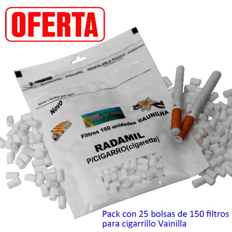 1T. Pack con 25 bolsas de 150 filtros «RADAMIL»  para cigarrillos Vainilla