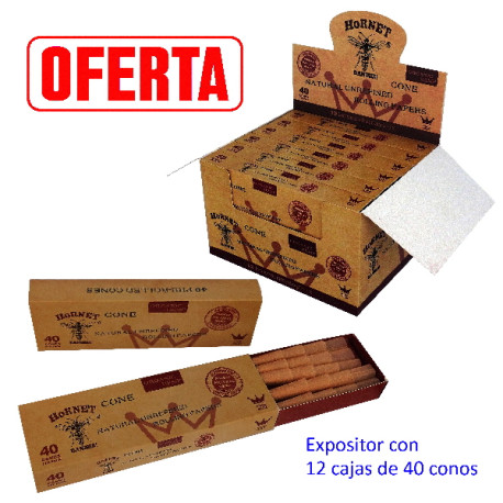 5T. «Hornet» Expositor con 12 cajas con 40 conos de papel sin blanquear