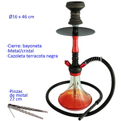 1T. 46 cm Shisha negra/roja de aluminio con base de cristal