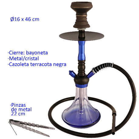 1T. 46 cm Shisha negra/azul de aluminio con base de cristal