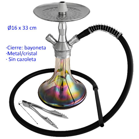 1T. 33 cm Shisha plata de aluminio con base de cristal