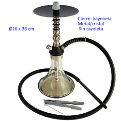 1T. 36 cm. Shisha negra/plata de aluminio con base de cristal