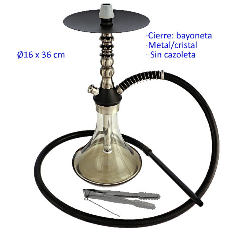 1T. 36 cm. Shisha negra/plata de aluminio con base de cristal