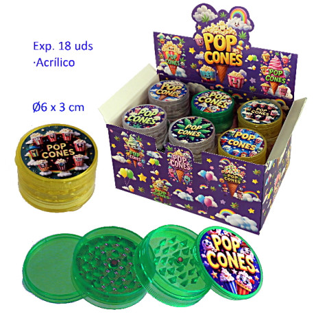 1T. Ø6 cm. Expositor con 18 grinders acrílicos