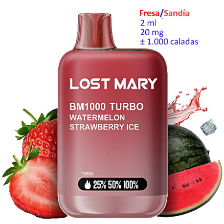 4T. Watermelon Strawberry Ice 20 mg. «Lost Mary BM1000 TURBO» Vaper desechable