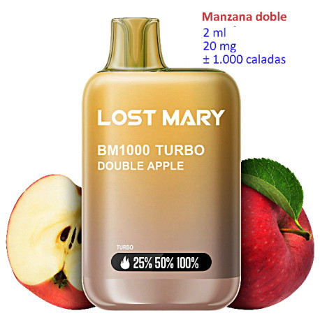 4T. Double Apple 20 mg. «Lost Mary BM1000 TURBO» Vaper desechable