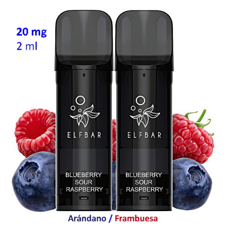 9T. Blueberry Sour Raspberry 20 mg. 2 pods recarga  «Elfbar ELFA PRO V2»