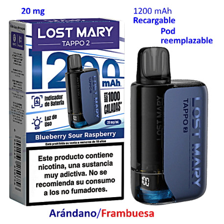 9T. Kit Blueberry Sour Raspberry 20 mg. «Lost Mary TAPPO 2» recargable