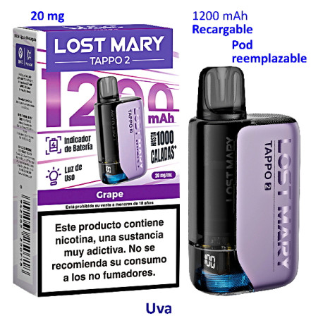 9T. Kit Grape 20 mg. «Lost Mary TAPPO 2» recargable