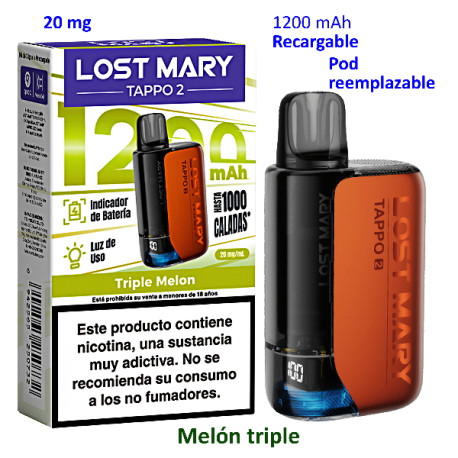 9T. Kit Triple Melon 20 mg. «Lost Mary TAPPO 2» recargable