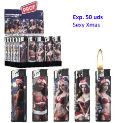 3T. Expositor con 50 encendedores piezo «Prof» sexy Xmas