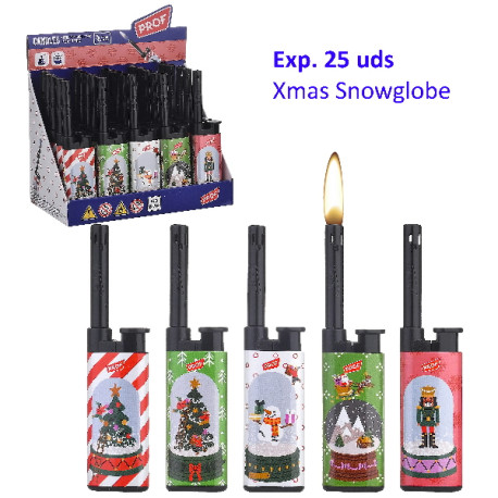 3T. Expositor con 25 encendedores piezo «Prof» Inanga Xmas Snowglobe
