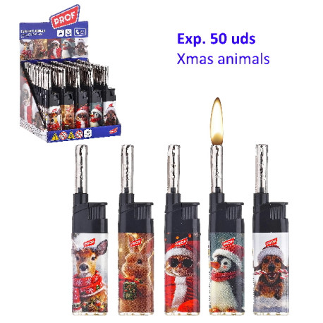 3T. Expositor con 50 encendedores piezo «Prof» Cobia Xmas Cute Animals