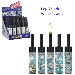 3T. Expositor con 25 encendedores piezo «Prof» White flowers