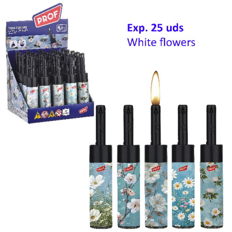 3T. Expositor con 25 encendedores piezo «Prof» White flowers