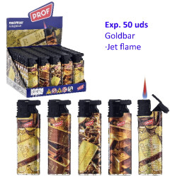 3T. Expositor con 50 encendedores jet flame «Prof» Goldbar