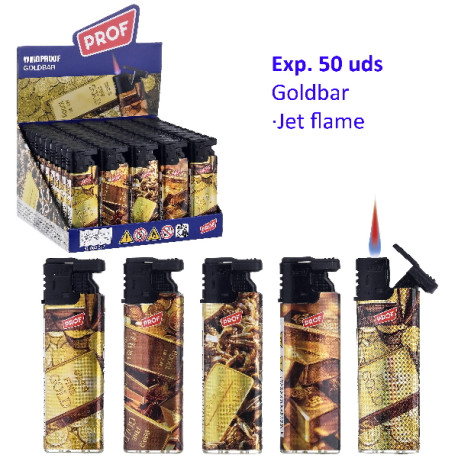 3T. Expositor con 50 encendedores jet flame «Prof» Goldbar