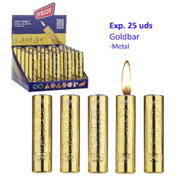 3T. Expositor con 25 encendedores piedra «Prof» metal Goldbar