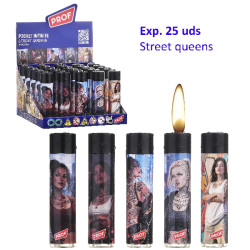 3T. Expositor con 25 encendedores piedra «Prof» Street queens