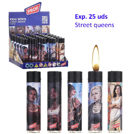 3T. Expositor con 25 encendedores piedra «Prof» Street queens